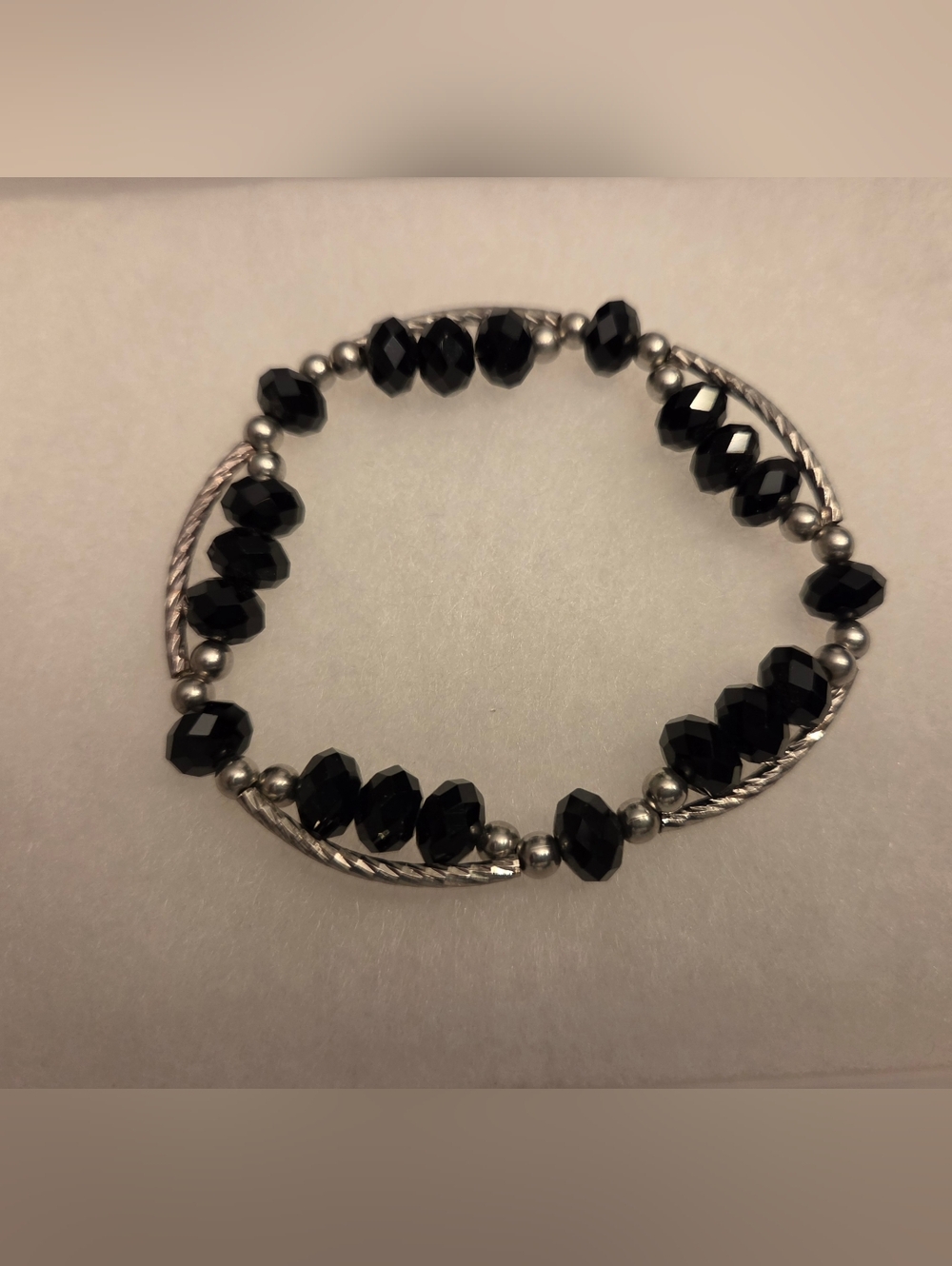 Black And Silver Beaded Stretch Bracelet